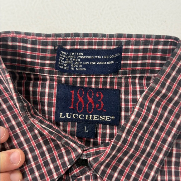 Lucchese 1883 Button Down Shirt Red Plaid Check Long Sleeve Western Cowboy Men L - Picture 3 of 7